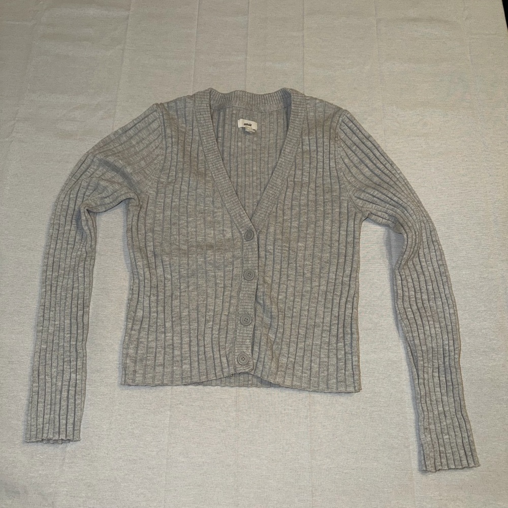 Aerie Gray Ribbed Cardigan Sweater